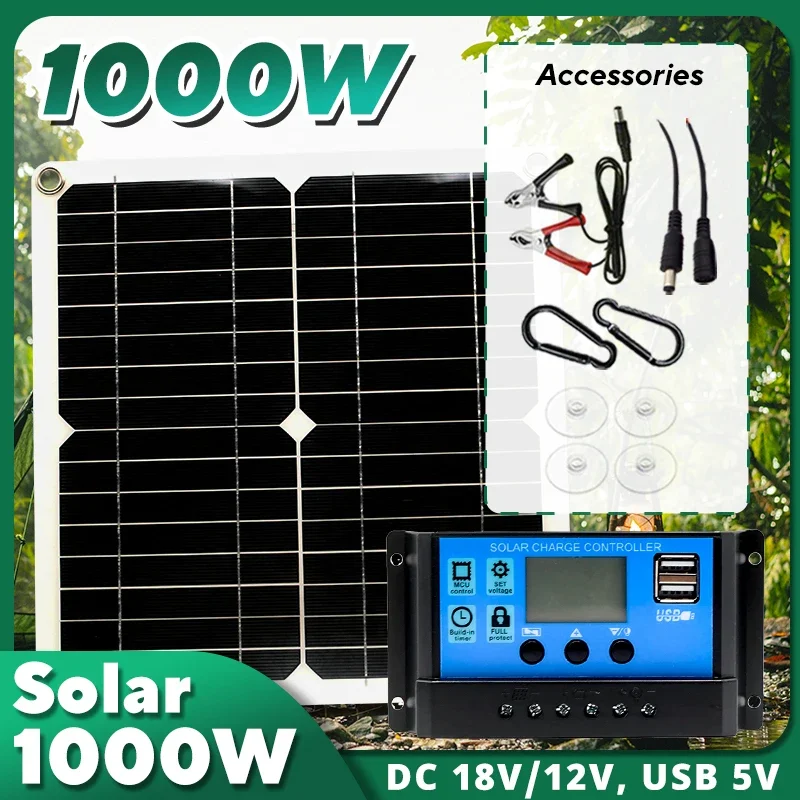 Solar Panel Monocrystalline - 1000W zonnepaneelset, 12V zonnecel 10A‑100A controller,