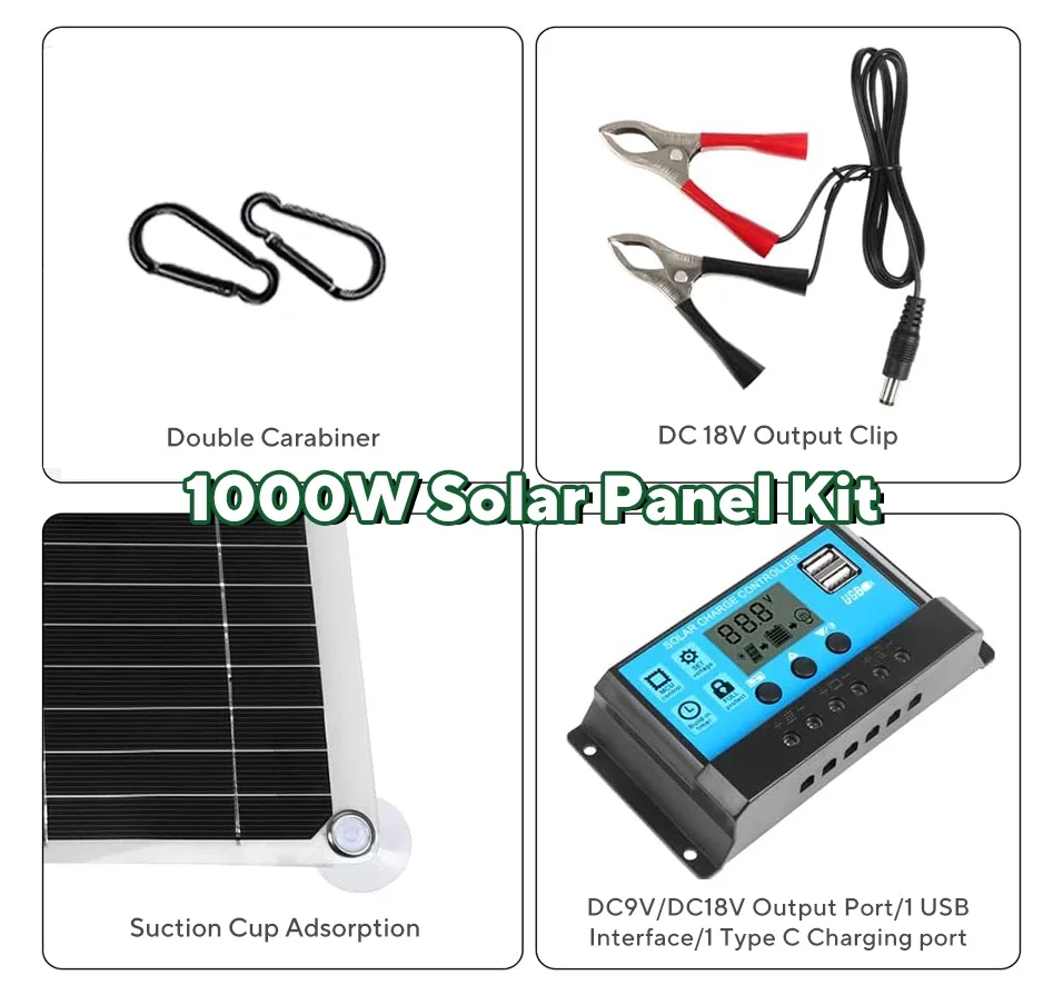 1000W zonnepaneelset, 12V zonn - Solar Panel Monocrystalline recensie en prijs